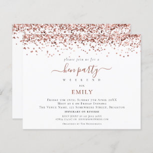 Budget Rose Gold Glitzer Hen Tours Einladung