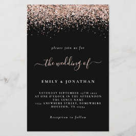Budget Rose Gold Glitzer Hochzeit Black Einladung