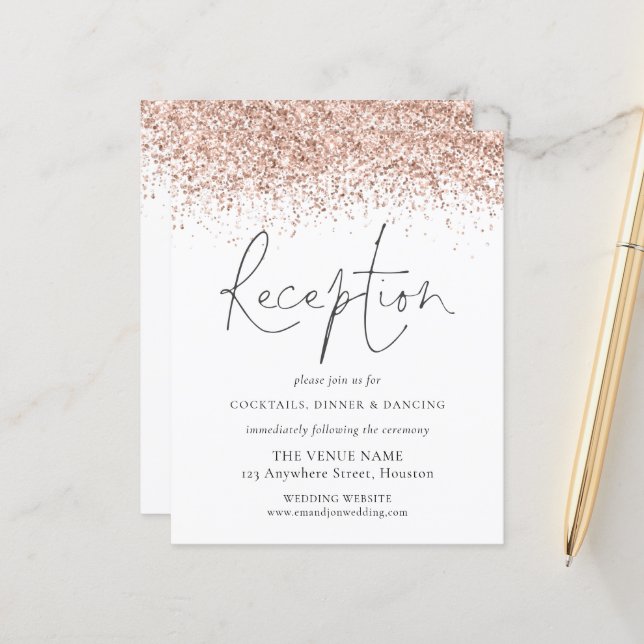 Budget Rose Gold Glitzer Hochzeitsempfang Encl (Vorderseite/Rückseite Beispiel)