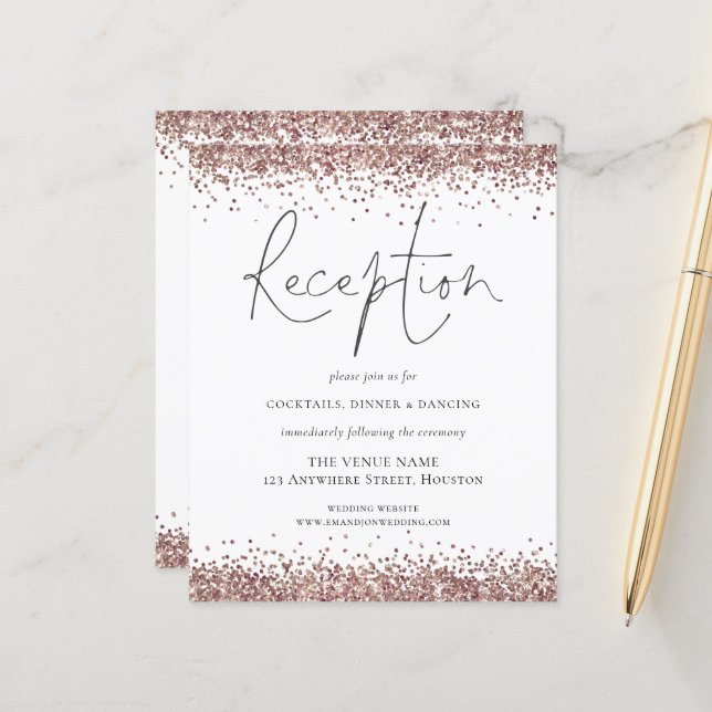 Budget Rose Gold Glitzer Hochzeitsempfang Encl (Vorderseite/Rückseite Beispiel)