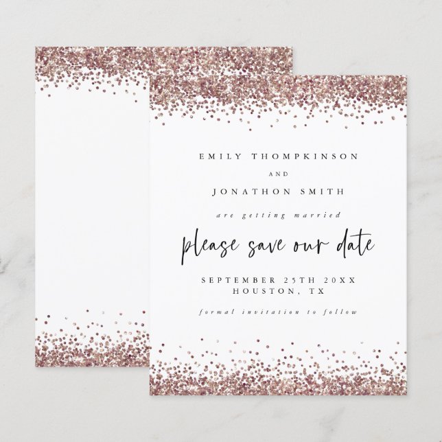 Budget Rose Gold Glitzer Hochzeitstag Weiß Rett Da (Vorne/Hinten)