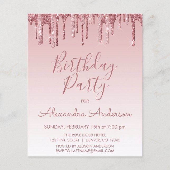 Budget Rose Gold Glitzer jedes Alter Geburtstag (Vorderseite)