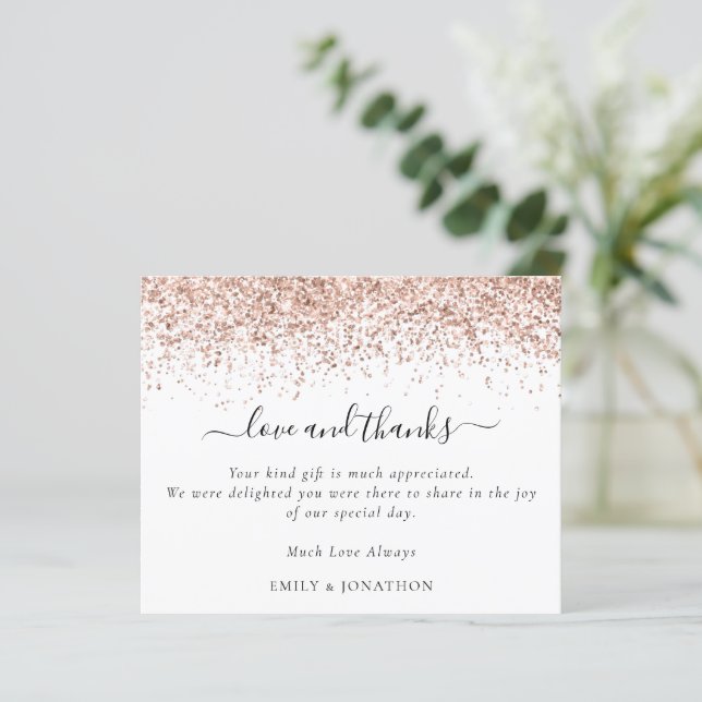 Budget Rose Gold Glitzer Liebe und Dank Hochzeit (Stehend Vorderseite)