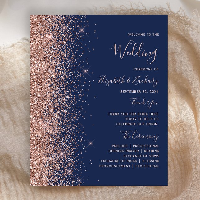 Budget Rose Gold Glitzer Navy Blue Wedding Program (Von Creator hochgeladen)