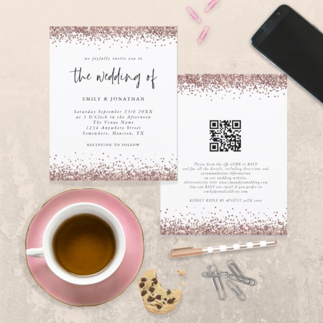 Budget Rose Gold Glitzer QR Code Einladung (Von Creator hochgeladen)