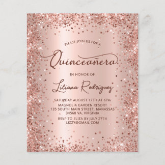Budget Rose Gold Glitzer Quinceanera Einladung