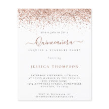 Budget Rose Gold Glitzer Quinceañera Einladung