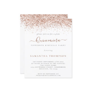 Budget Rose Gold Glitzer Quinceañera Einladung