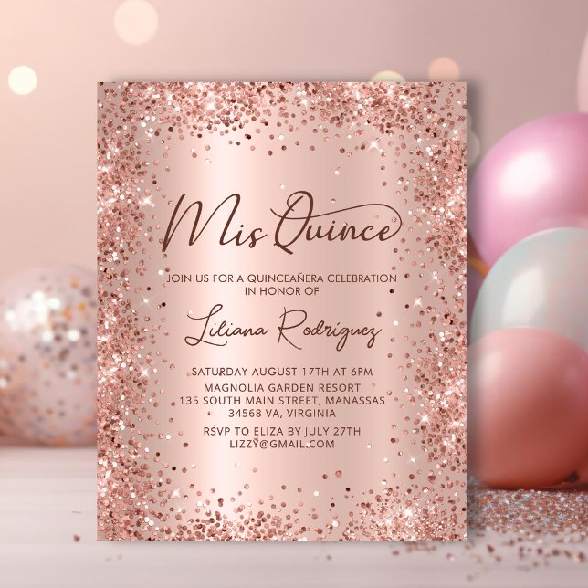 Budget Rose Gold Glitzer Quinceanera Einladung (Von Creator hochgeladen)