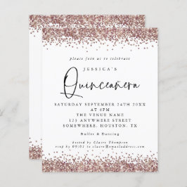 Budget Rose Gold Glitzer Quinceanera Einladung