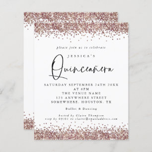 Budget Rose Gold Glitzer Quinceanera Einladung