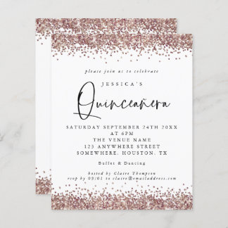 Budget Rose Gold Glitzer Quinceanera Einladung