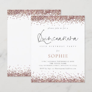 Budget Rose Gold Glitzer Quinceanera Party Einladu