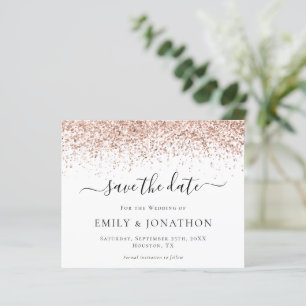 Budget Rose Gold Glitzer Script Save the Date