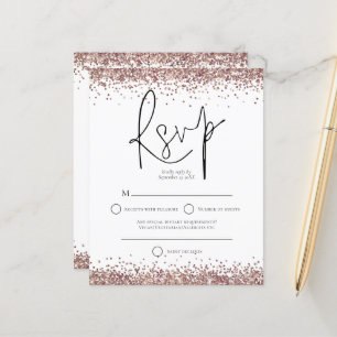 Budget Rose Gold Glitzer Script Wedding RSVP