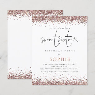 Budget Rose Gold Glitzer Sweet 16 Party Einladung