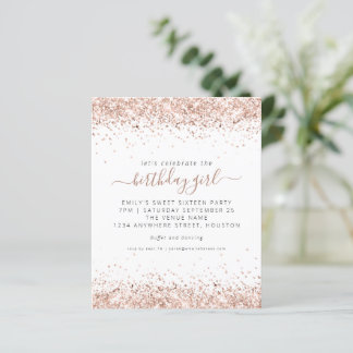 Budget Rose Gold Glitzer Sweet 16 Party Einladunge