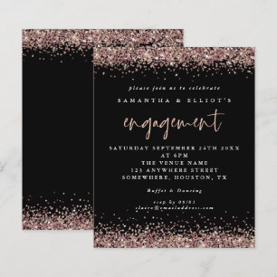 Budget Rose Gold Glitzer Verlobung Black Einladung