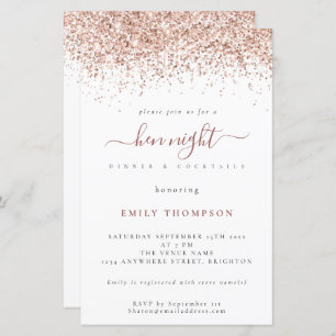 Budget Rose Gold Glitzer Weißer Hen Night Einladun