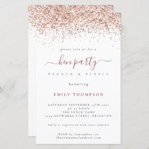 Budget Rose Gold Glitzer White Hen Party Einladung