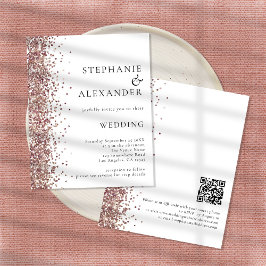 Budget Rose Gold Glitzer White QR Hochzeit Einladu