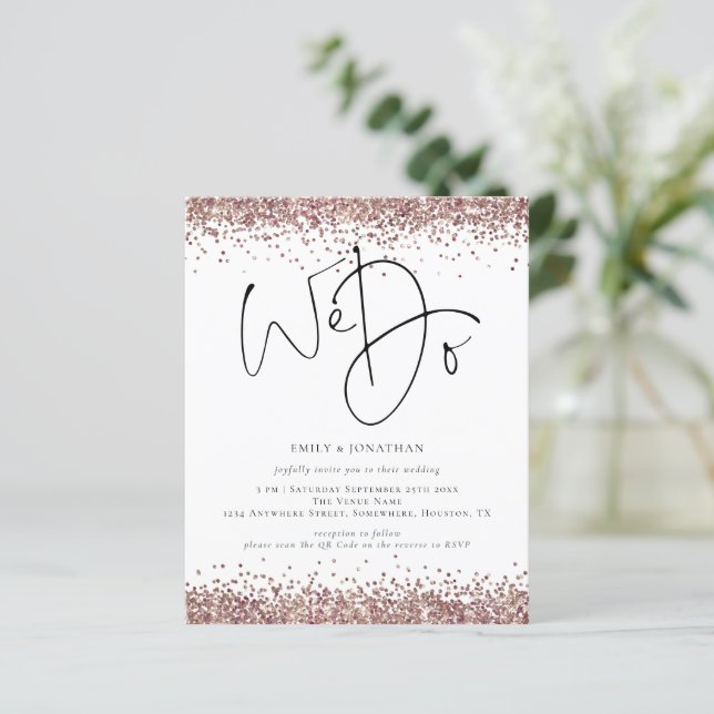 Budget Rose Gold Glitzer wir machen QR Hochzeit Ei (Stehend Vorderseite)