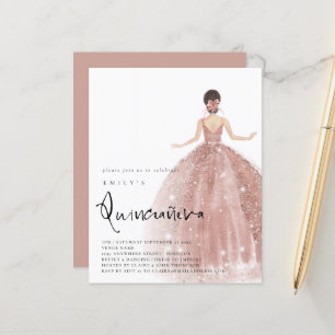Budget Rose Gold Gown Brünett Hair QR Quinceañera