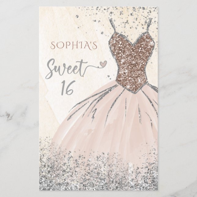 Budget Rose Gold Kleid Sweet 16 Einladung (Vorderseite)
