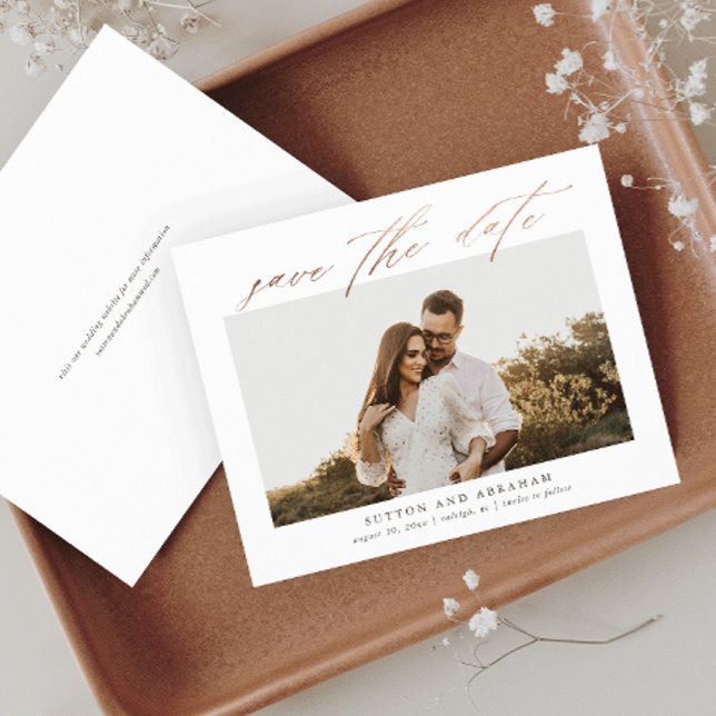 Budget Rose Gold Script Foto Save the Date (Von Creator hochgeladen)