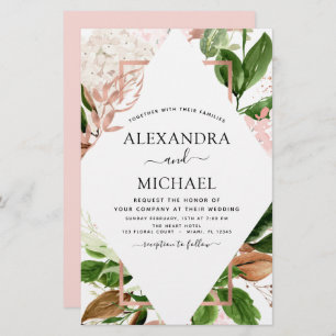 Budget Rose Goldene Grüne Hochzeitseinladungen