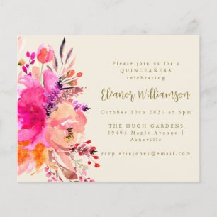 Budget-Rosé-Wasserfarben-Blumen-QUINCEAÑERA-Einlad