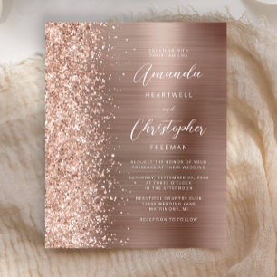 Budget Roségold Glam Glitter Hochzeitseinladung