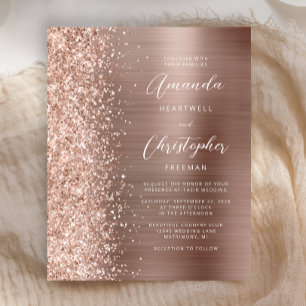 Budget Roségold Glam Glitter Hochzeitseinladung