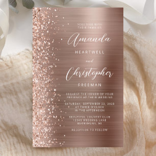 Budget Roségold Glam Glitter Hochzeitseinladung