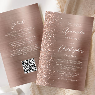 Budget Roségold Glam QR-Code Hochzeitseinladung