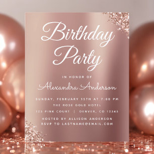 Budget Roségold Glitter Geburtstag für jedes Alter Flyer