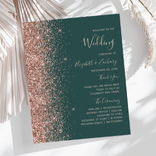 Budget Roségold Glitter Grünes Hochzeitsprogramm