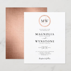 Budget Roségold Monogramm Hochzeits Einladung