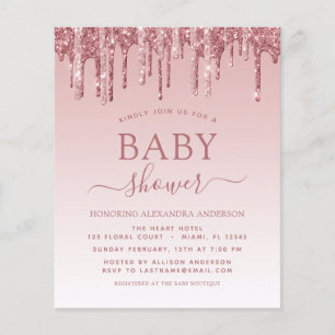 Budget Roségold Rosa Glitzer Baby Shower Flyer