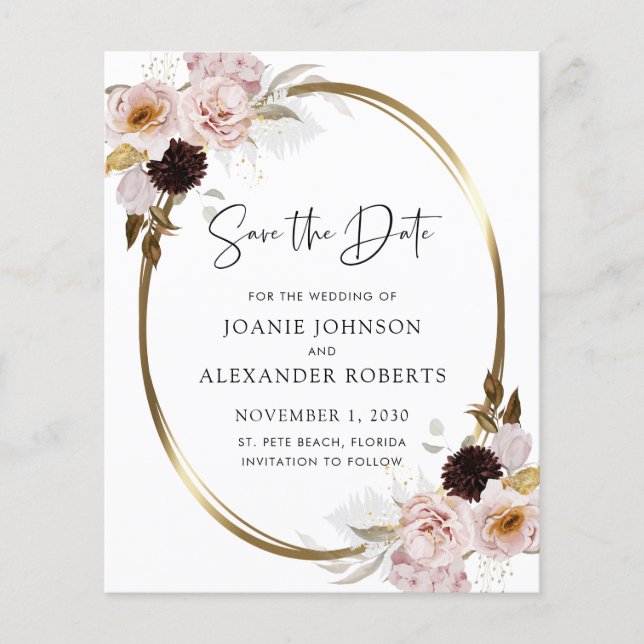 Budget Roses Gold Metallic Save the Date (Vorderseite)