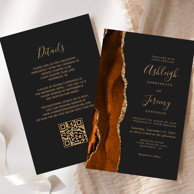 Budget Rost Gold Dunkle QR Code Einladung Hochzeit (Von Creator hochgeladen)