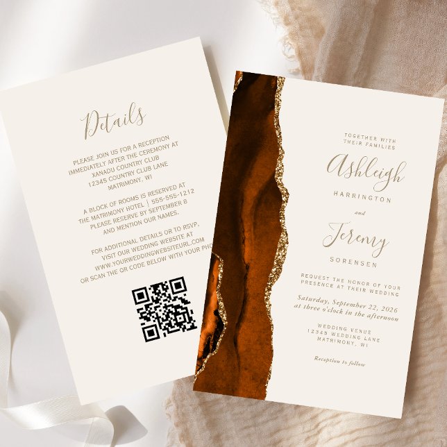 Budget Rost Gold Elfenbein QR Code Einladung Hochz (Von Creator hochgeladen)