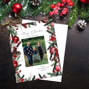 Budget Rote Ornamente & Pine Frohe Weihnachten Fot