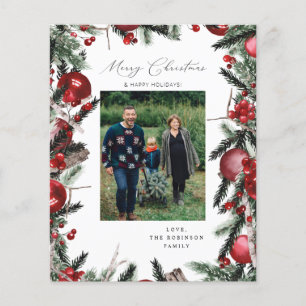 Budget Rote Ornamente & Pine Frohe Weihnachten Fot Flyer