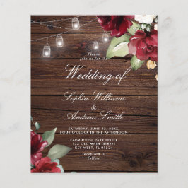 Budget Rote Rose Rustic Wood Wedding Einladung