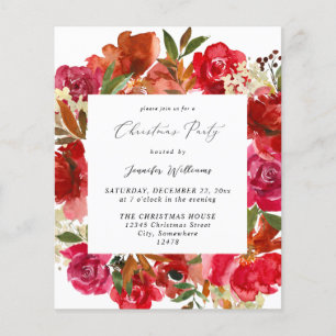 Budget Rote Rose & White Floral Weihnachten Party Flyer