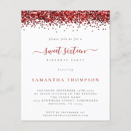 Budget Roter Glitzer 16 . Geburtstag Einladung