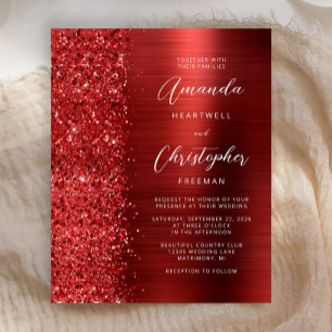 Budget Rotes Glam Glitter Hochzeits Einladung