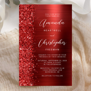Budget Rotes Glam Glitter Hochzeits Einladung