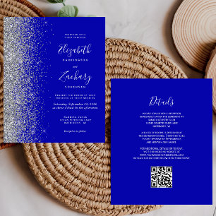 Budget Royal Blau Silber Glitter QR Code Hochzeit